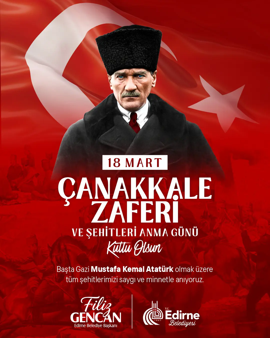 BAŞKAN FİLİZ GENCAN’DAN 18 MART MESAJI “ÇANAKKALE GEÇİLMEZ, RUHU ÖLMEZ”
